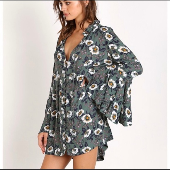 Free People Green Floral long sleeve dress S - Picture 5 of 11